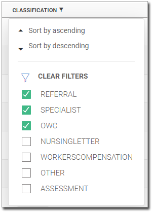 Classification Type Filter