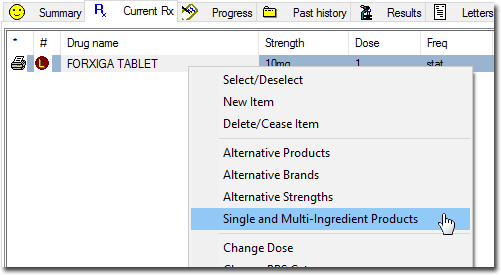 CurrentRx Tab Showing Single and Multi-Ingredient Products
