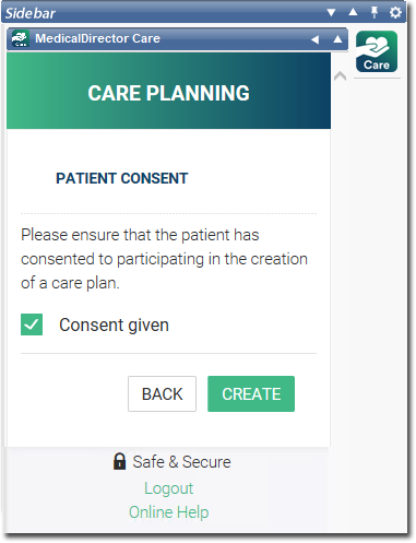 MD Care Create Consent Given