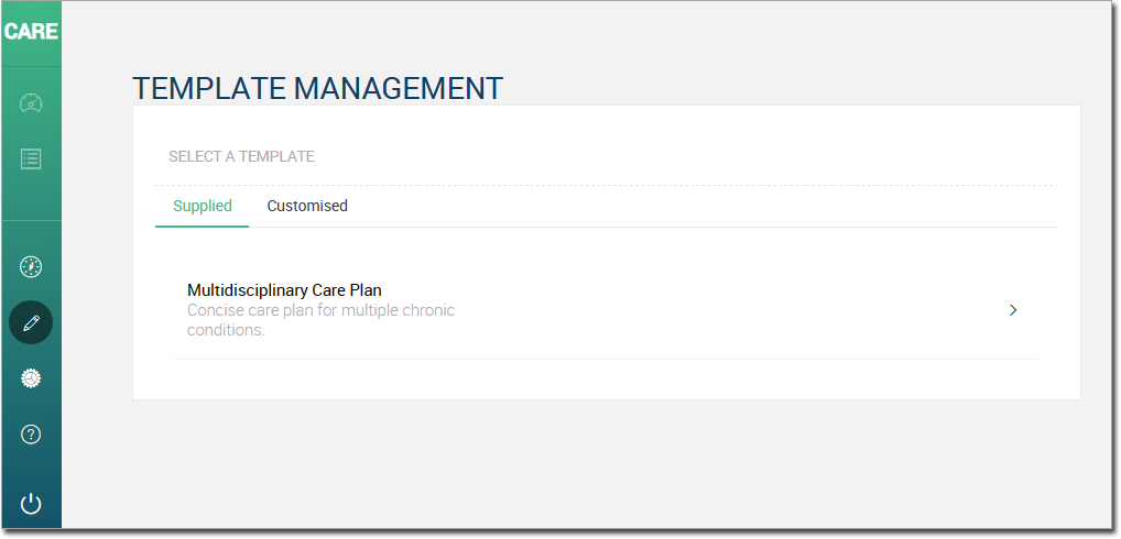 MD Care Template Management Supplied Tab